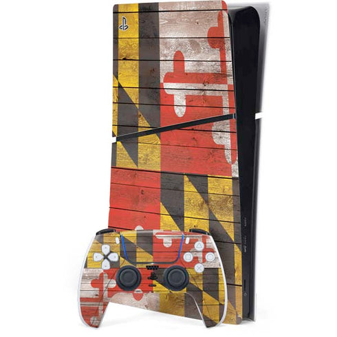 Maryland Flag Dark Wood PS5 Slim Digital Edition Console Skin