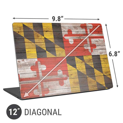 Maryland Flag Dark Wood Universal Laptop 12in (9.8 x 6.8in) Skin