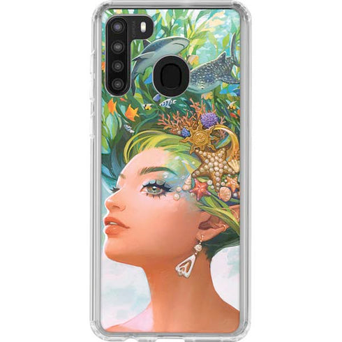 Mermaid with Sea Stars in Her Hair by Ivy Dolamore Galaxy A21 Clear Case