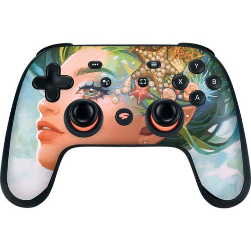Mermaid with Sea Stars in Her Hair by Ivy Dolamore Google Stadia Controller Skin