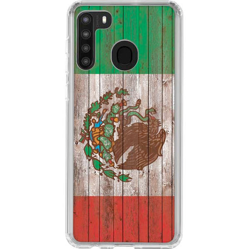 Mexican Flag Dark Wood Galaxy A21 Clear Case