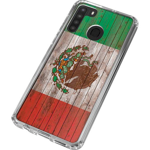 Mexican Flag Dark Wood Galaxy A21 Clear Case