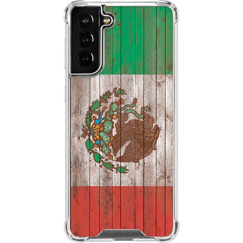 Mexican Flag Dark Wood Galaxy S21 FE Clear Case