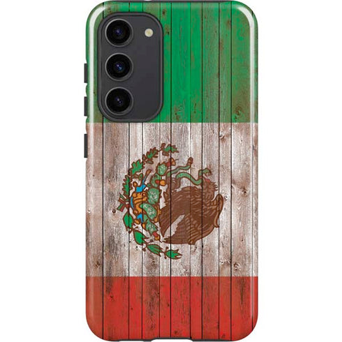 Mexican Flag Dark Wood Galaxy S23 Plus Pro Case