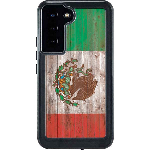 Mexican Flag Dark Wood Galaxy S23 Plus Waterproof Case
