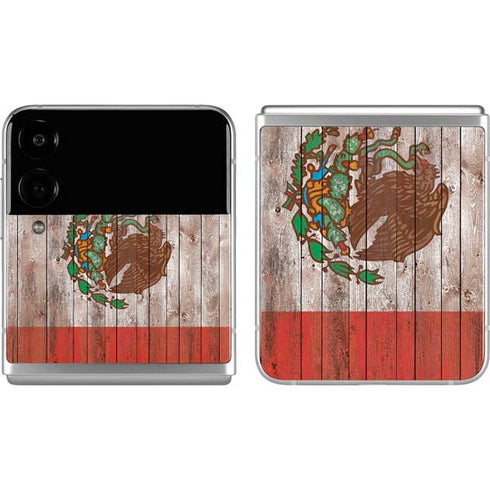 Mexican Flag Dark Wood Galaxy Z Flip4 5G Skin