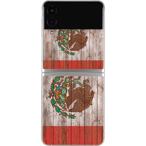 Mexican Flag Dark Wood Galaxy Z Flip4 5G Skin