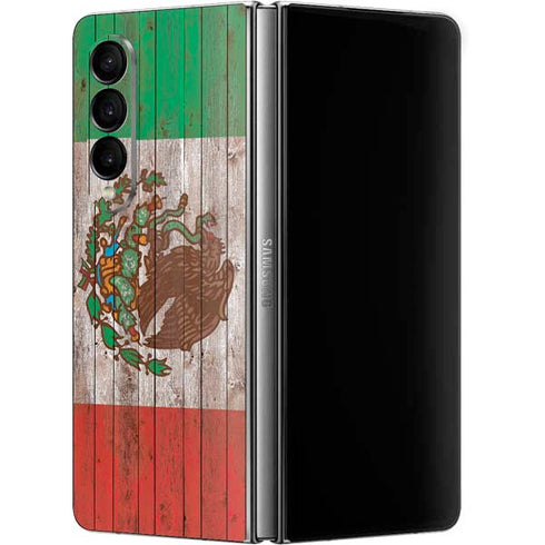 Mexican Flag Dark Wood Galaxy Z Fold4 5G Skin