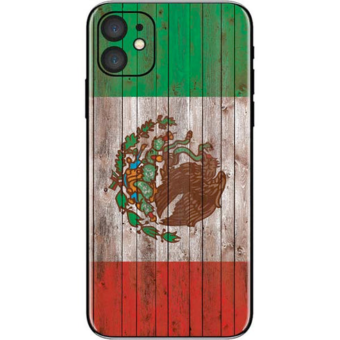 Mexican Flag Dark Wood iPhone 11 Skin