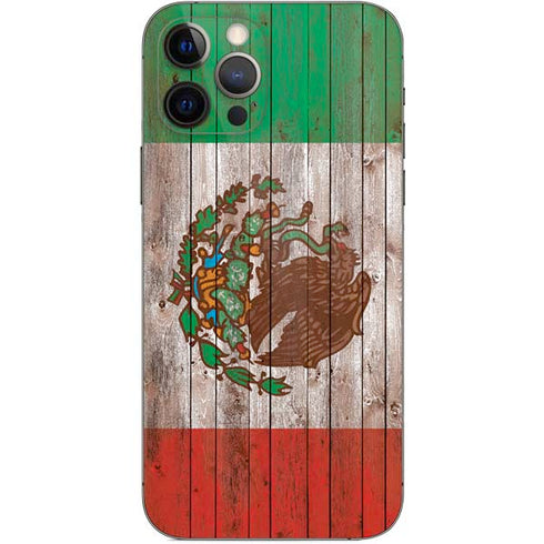 Mexican Flag Dark Wood iPhone 12 Pro Skin