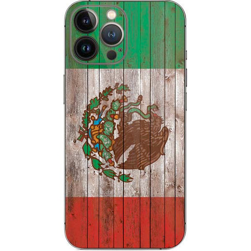 Mexican Flag Dark Wood iPhone 13 Pro Max Skin
