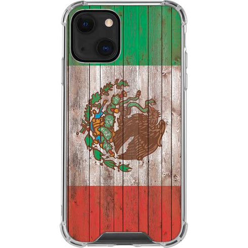 Mexican Flag Dark Wood iPhone 14 Clear Case
