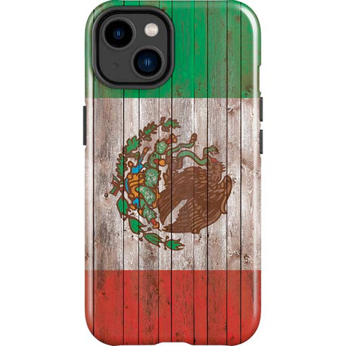 Mexican Flag Dark Wood iPhone 14 Plus Impact Case