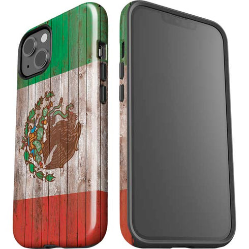 Mexican Flag Dark Wood iPhone 15 Plus Impact Case
