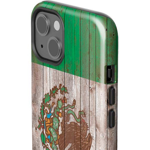 Mexican Flag Dark Wood iPhone 15 Impact Case