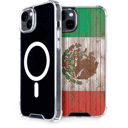 Mexican Flag Dark Wood iPhone 15 Plus MagSafe Case