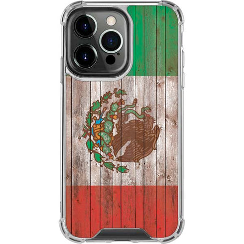 Mexican Flag Dark Wood iPhone 14 Pro Clear Case