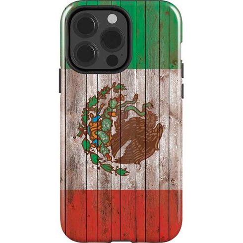 Mexican Flag Dark Wood iPhone 15 Pro Impact Case