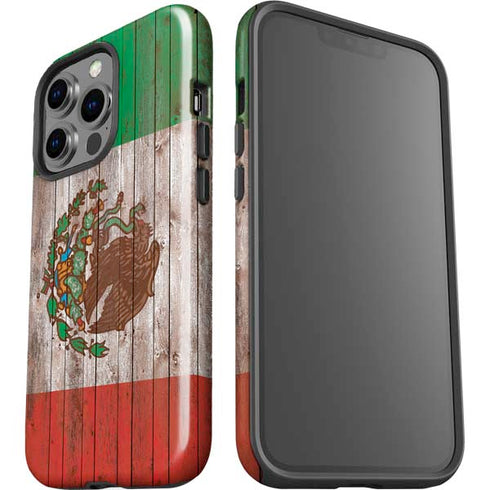Mexican Flag Dark Wood iPhone 14 Pro Impact Case
