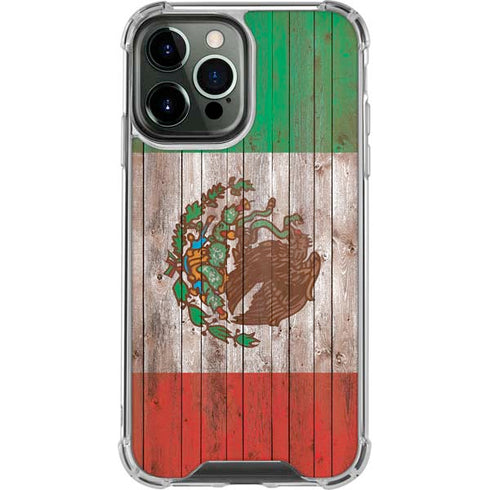 Mexican Flag Dark Wood iPhone 14 Pro Max Clear Case