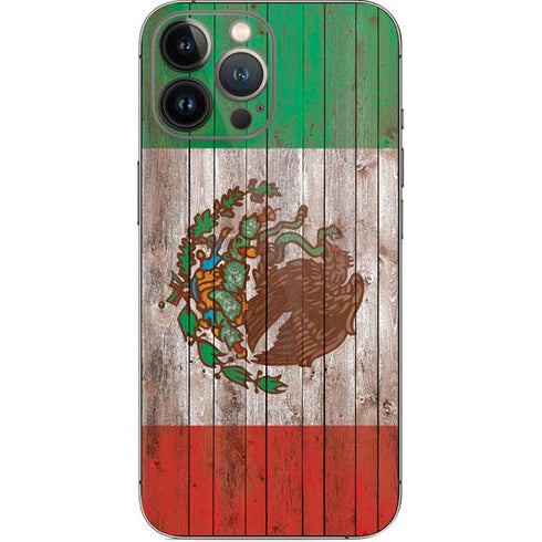 Mexican Flag Dark Wood iPhone 14 Pro Max Skin
