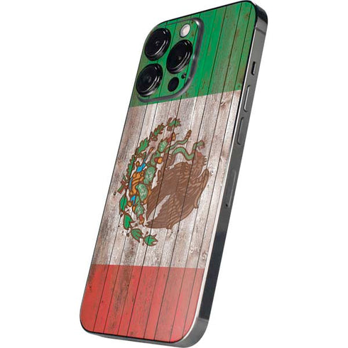 Mexican Flag Dark Wood iPhone 14 Pro Max Skin