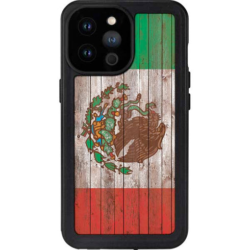Mexican Flag Dark Wood iPhone 14 Pro Max Waterproof Case