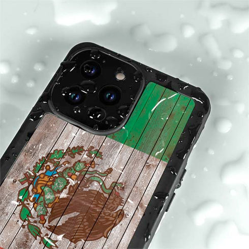 Mexican Flag Dark Wood iPhone 14 Pro Max Waterproof Case