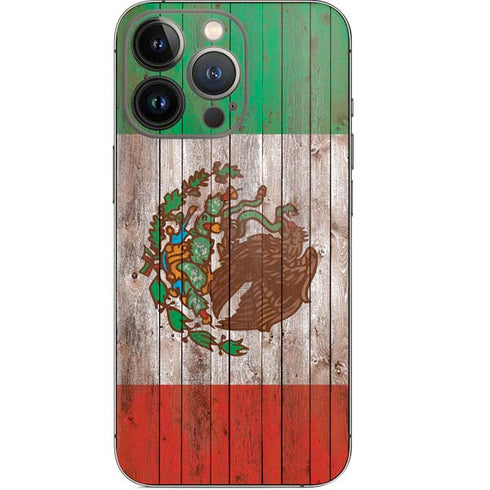 Mexican Flag Dark Wood iPhone 14 Pro Skin