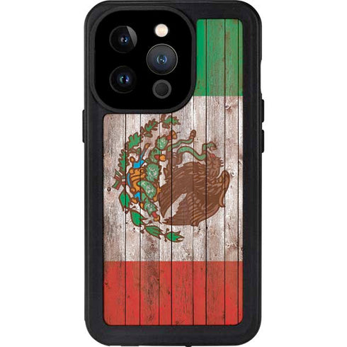 Mexican Flag Dark Wood iPhone 14 Pro Waterproof Case