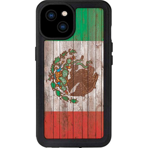 Mexican Flag Dark Wood iPhone 15 Plus Waterproof Case