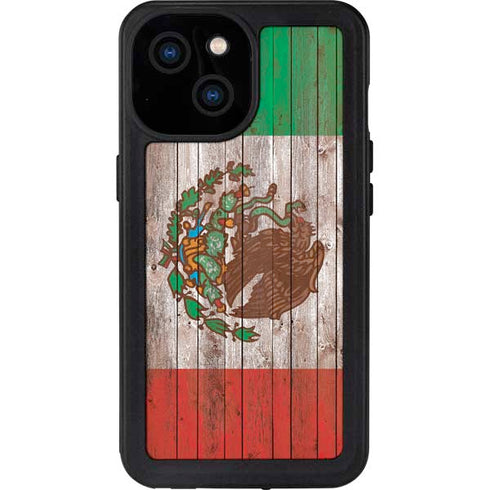 Mexican Flag Dark Wood iPhone 15 Waterproof Case