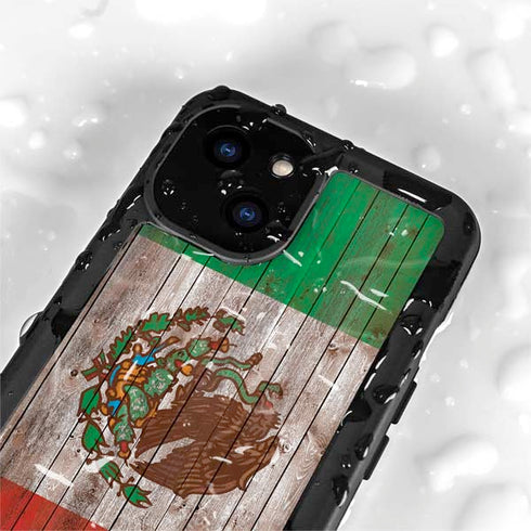 Mexican Flag Dark Wood iPhone 15 Waterproof Case