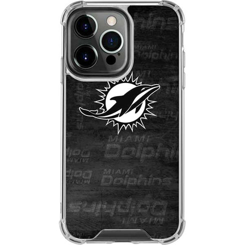 NFL Miami Dolphins Black & White iPhone 15 Pro Clear Case