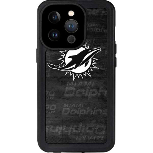 NFL Miami Dolphins Black & White iPhone 14 Pro Waterproof Case