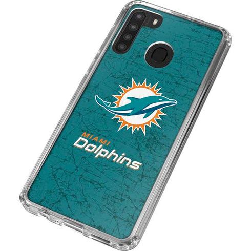 NFL Miami Dolphins Distressed- Aqua Galaxy A21 Clear Case