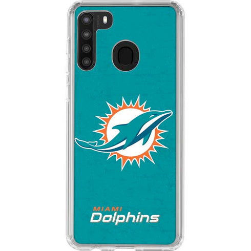 NFL Miami Dolphins Distressed- Aqua Galaxy A21 Clear Case