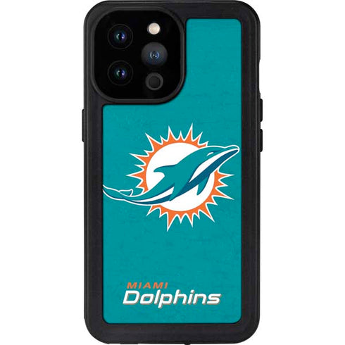 NFL Miami Dolphins Distressed- Aqua iPhone 14 Pro Max Waterproof Case