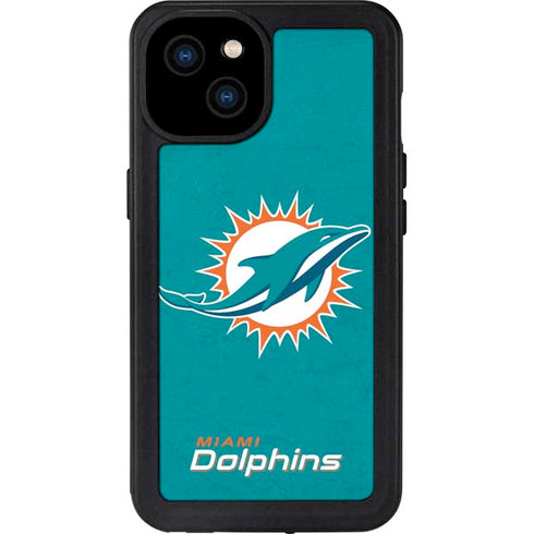 NFL Miami Dolphins Distressed- Aqua iPhone 15 Plus Waterproof Case