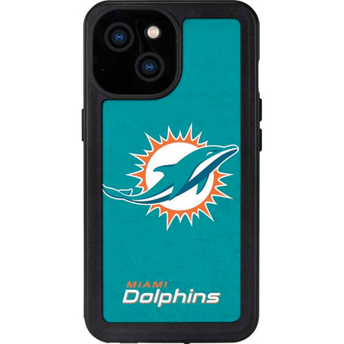 NFL Miami Dolphins Distressed- Aqua iPhone 15 Waterproof Case
