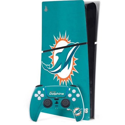 NFL Miami Dolphins Distressed- Aqua PS5 Slim Digital Edition Bundle Skin
