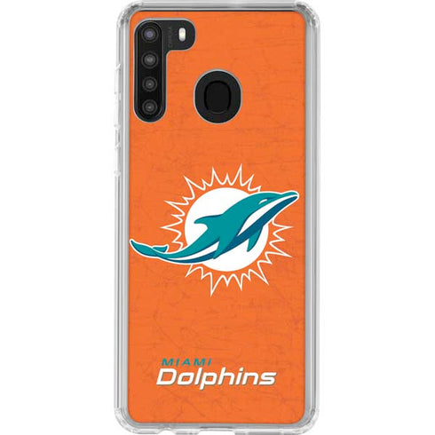 NFL Miami Dolphins Distressed- Orange Galaxy A21 Clear Case