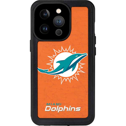NFL Miami Dolphins Distressed- Orange iPhone 14 Pro Waterproof Case