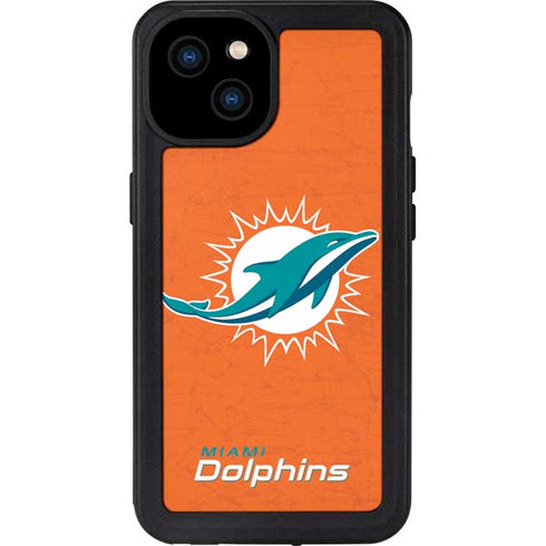 NFL Miami Dolphins Distressed- Orange iPhone 15 Plus Waterproof Case