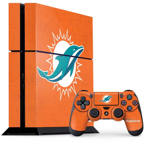 NFL Miami Dolphins Distressed- Orange PS4 Console and Controller Bundle Skin