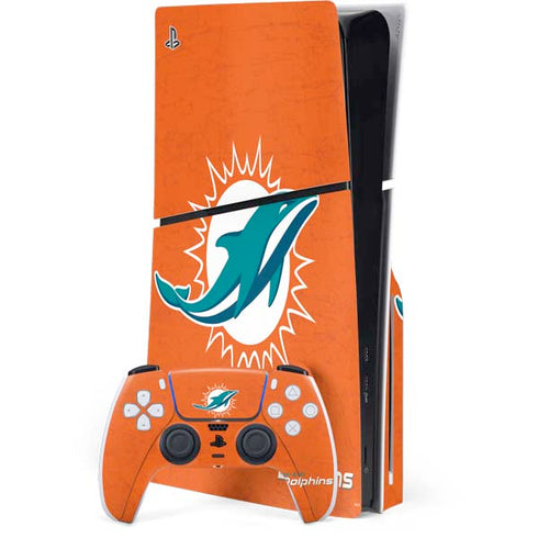 NFL Miami Dolphins Distressed- Orange PS5 Slim Disk Bundle Skin