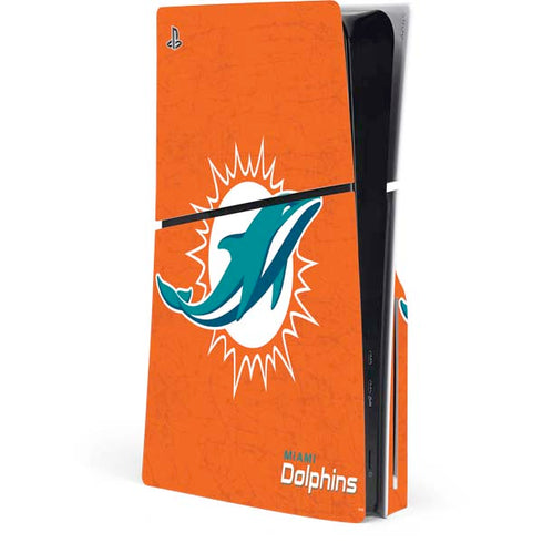 NFL Miami Dolphins Distressed- Orange PS5 Slim Disk Console Skin