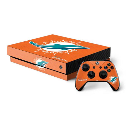 NFL Miami Dolphins Distressed- Orange Xbox One X Bundle Skin