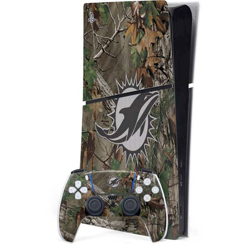 NFL Miami Dolphins Realtree Xtra Green Camo PS5 Slim Digital Edition Console Skin