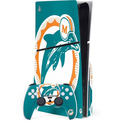 NFL Miami Dolphins Retro Logo PS5 Slim Disk Bundle Skin